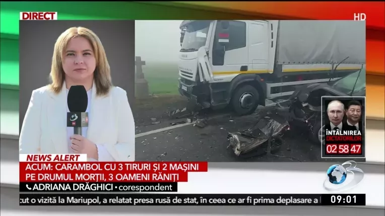 Carambol cu doua masini si trei TIR-uri, pe DN 2 E85. Mai multe persoane au fost ranite